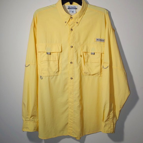 Columbia PFG Vented Breathable Long Sleeve Button Down Shirt Size L Yellow - Picture 1 of 12